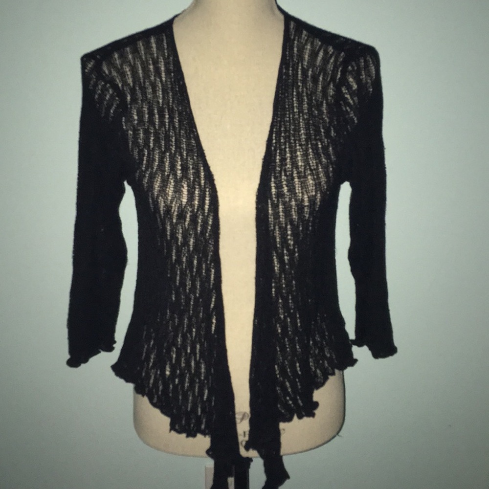 Kaliko Black Knit Open Swing 3/4 Sleeve Cardigan